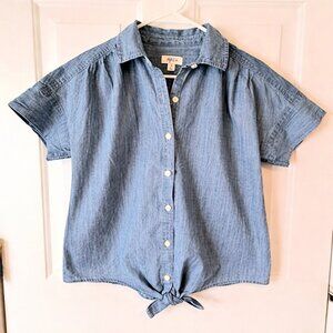 Style & Co Y2K Chambray Denim Shirt Tie Front Button Up Denim Cropped Top Size S